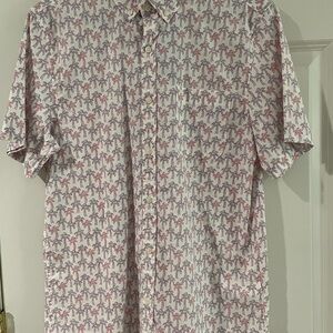 Vineyard Vines Pink and White Palm Tree Slim Fit Murray Shirt Small